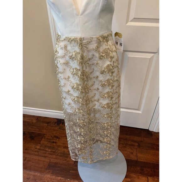 NBD White V-Neck Dress W/ Long Gold Floral Overlay, Size XS, NWT! - Picture 3 of 7